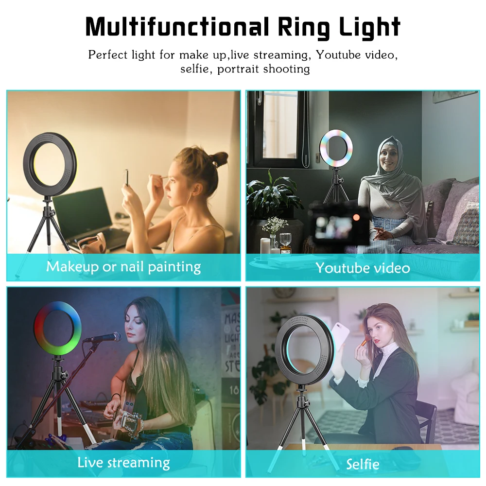 6 Colių RGB Šviesos diodų (LED) Žiedo Nuotrauka Žiedas Lempa Su Stovu Trikojo Telefono Turėtojas Live Stream/Kosmetika/YouTube Video