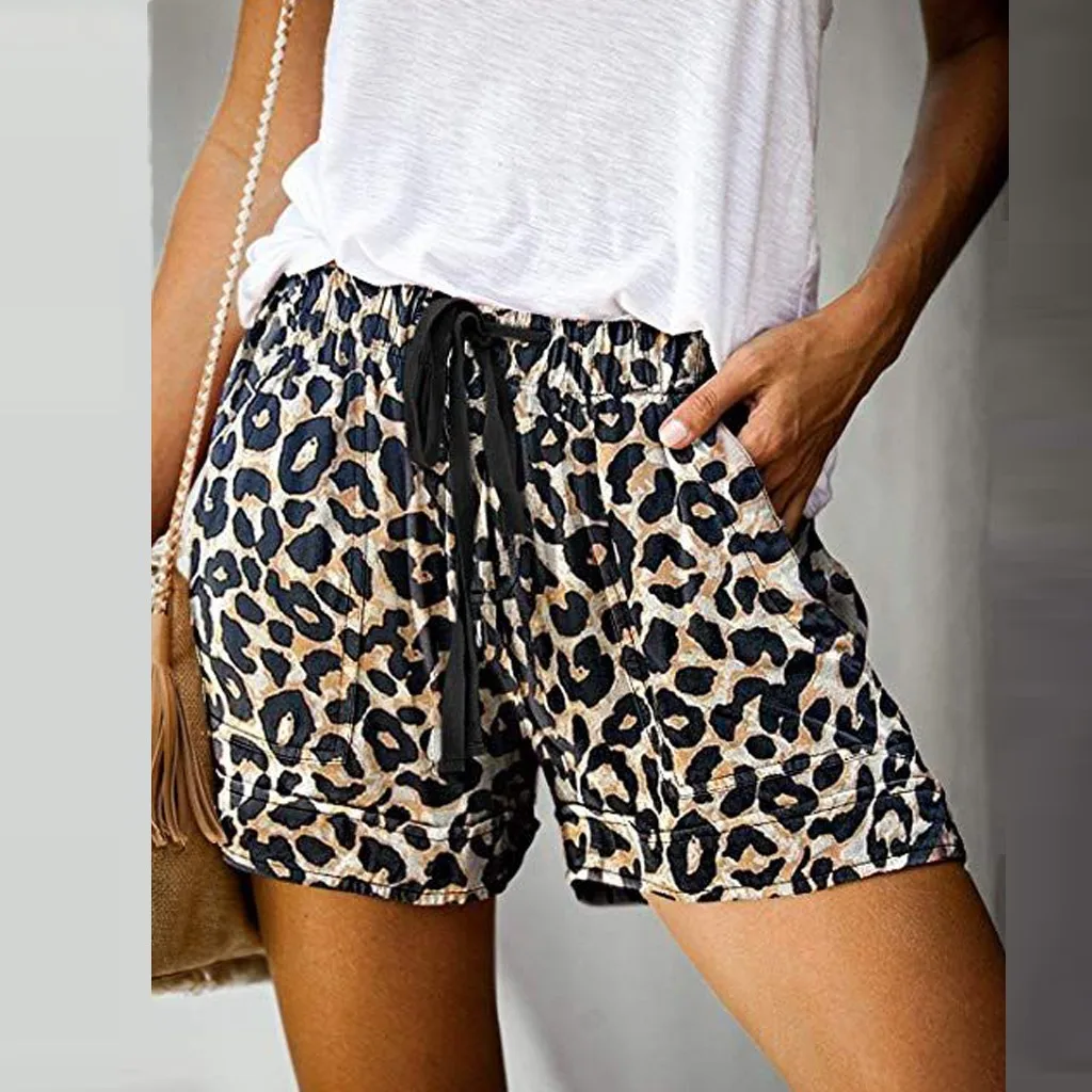 2020 Šortai moterims vasaros leopard print mados raišteliu elastinga juosmens kišenėje trumpas spodenki damskie