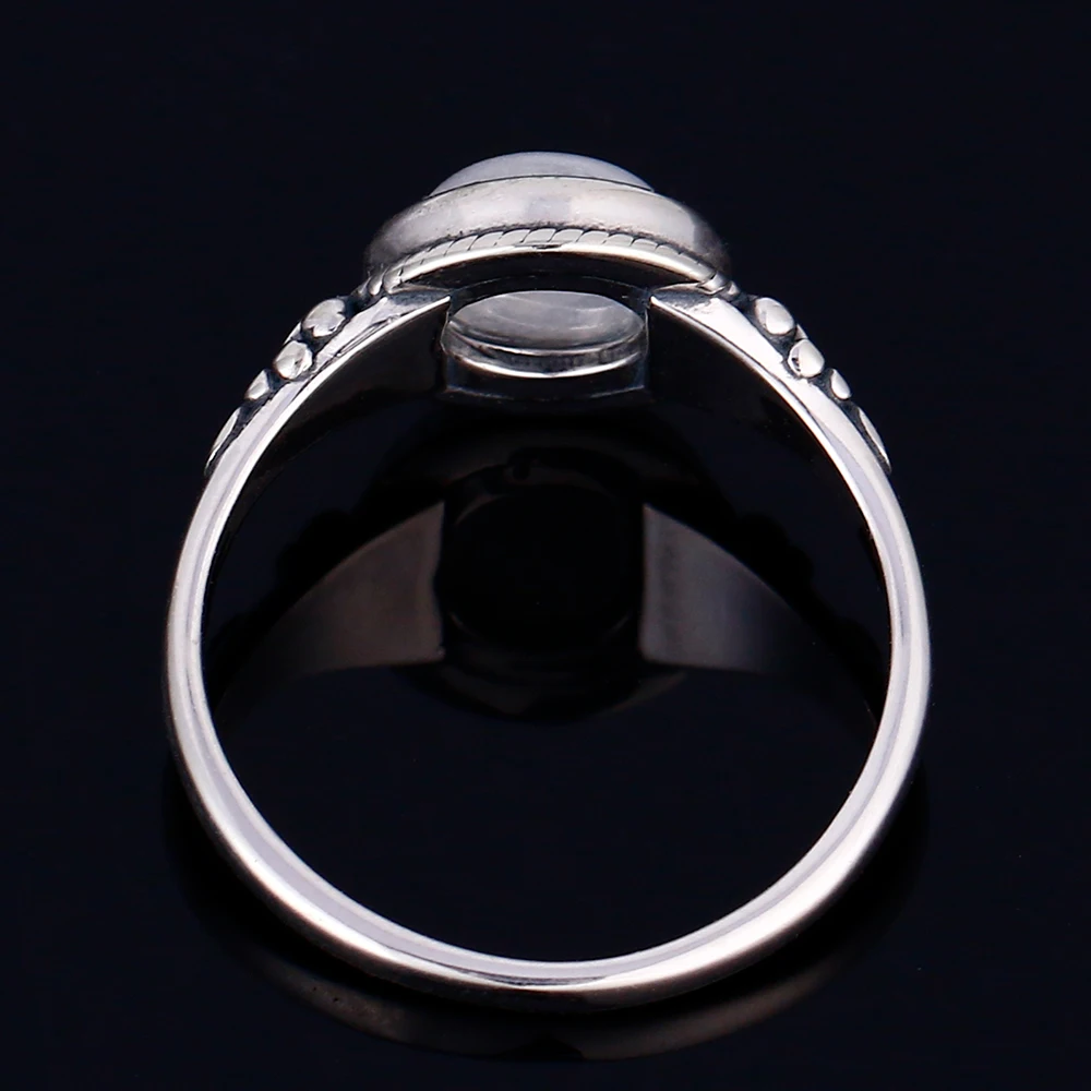 Vyrų Ir Moterų 925 Sterlingas Sidabro Papuošalai, Žiedas aplink 8MM Natūralus mėnulio akmuo Žiedas Bohemišką Stilių Sužadėtuvių Vestuves Dovana