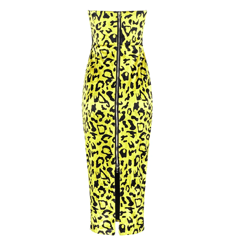 2020 m. Žiemos Naujas Geltonas Leopard Midi Suknelė Moterų Mados Off Peties Bodycon Klubo Šalis Suknelė Vestidos