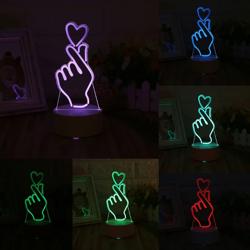 USB Naujovė 7 Spalvų Keitimas Piršto Širdies LED Nakties Šviesos 3D Stalas Stalo Lempa Namų Dekoro