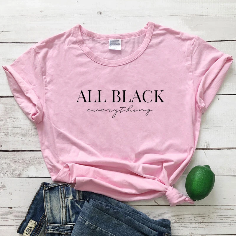 Visos Juodosios Viskas Medvilnės marškinėliai Atsitiktinis Vasaros trumpomis Rankovėmis Tumblr Top Marškinėliai Moterims Šūkis Feminizmo Marškinėlius Drabužiai