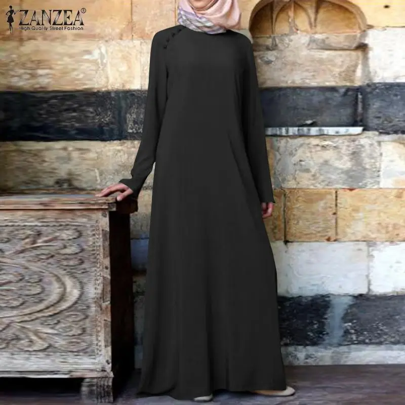 ZANZEA Moterų Rudenį Dubajus Hijab Musulmonų Ilga Suknelė Paprasto Abaja Kaftan ilgomis Rankovėmis Sundress Maxi Plus Size Vestidos Skraiste Femme