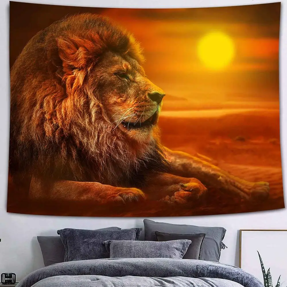 Liūtas žvėris Gobelenas Laukinės gamtos peizažas Gobelenas Trippy Kosmoso Gobelenai Sienos Menas, Miegamojo Kambarį Bendrabučio Dekoro tissu freskos