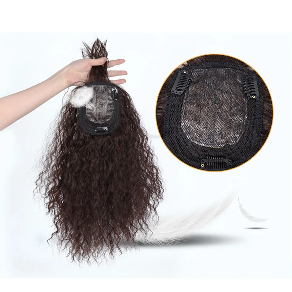 AILIADE 14Inch Ilgio Sintetinių Plaukų Įrašą Hairpieces Keistą Garbanoti Plaukai su Kirpčiukais Moterų Ruda Juoda Spalva