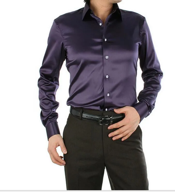 21 spalva vyrai Labai geros kokybės ilgomis rankovėmis verslo laisvalaikio šilko marškinėliai vyrams Auginti vieną dorovės marškinėliai, plius dydis S-5XL SA0160