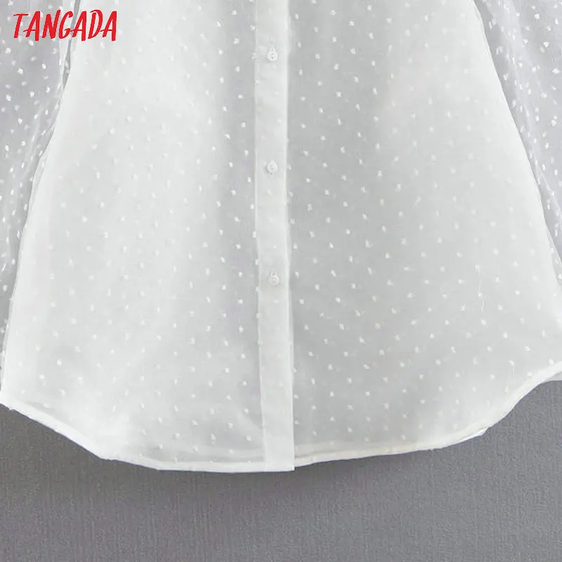 Tangada moterų balto šifono palaidinė skaidrus ilgomis rankovėmis pasukite žemyn apykaklės moterų negabaritinių marškinėliai stilingas ponios viršūnes SL364