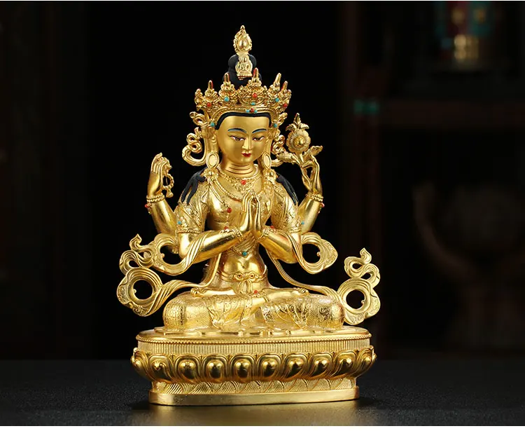 VIRŠUJE GERA Buda Tibeto Nepalas Budizmas efektyvių Apsaugos Auksu gilding Shadakshari Avalokitešvara Budos statula žalvaris