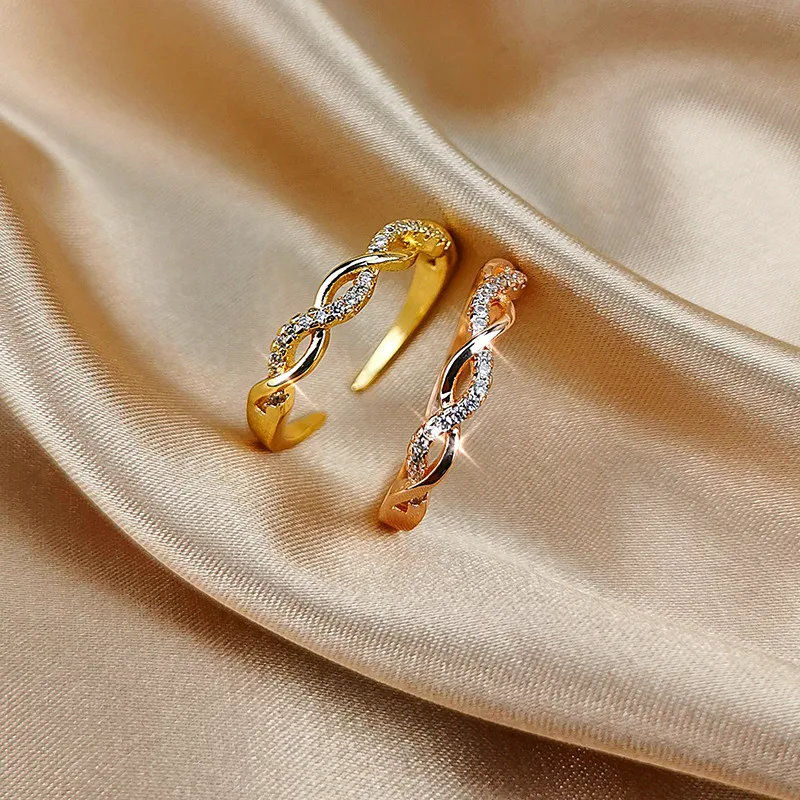 Mielas Moterų Baltos Apvalios Crystal Žiedą, Žavesio Rose Aukso Spalvos Infinity Vestuvinis Žiedas Derliaus Atidaryti Vestuvinių Žiedų Moterims