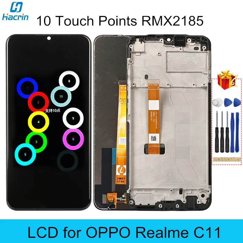 Rodyti Realme C11 RMX2185 LCD Ekranas Jutiklinis Ekranas su Rėmu 10 Lietimo Taškų Digizier dėl KOLEGA Realme C11 C 11 colių lcd 6.5