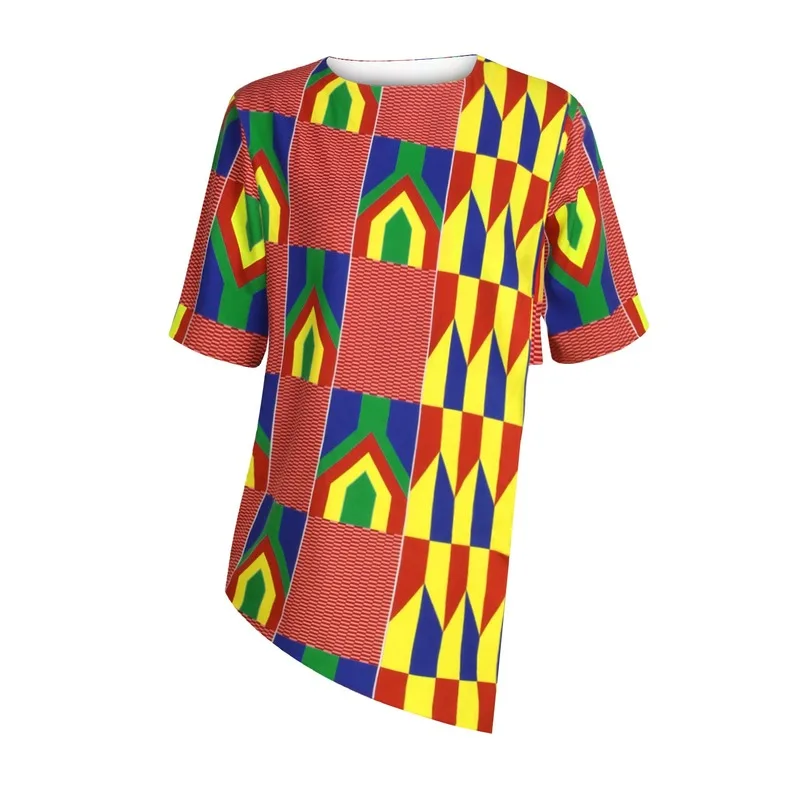 Vasarą Moterys Afrikos Drabužius Nesimetriškas Afrikos Spausdinti Laisvi marškinėliai Afrikos Moterų Drabužių Mados heidi bazin Tees Viršūnes Panele Vasara