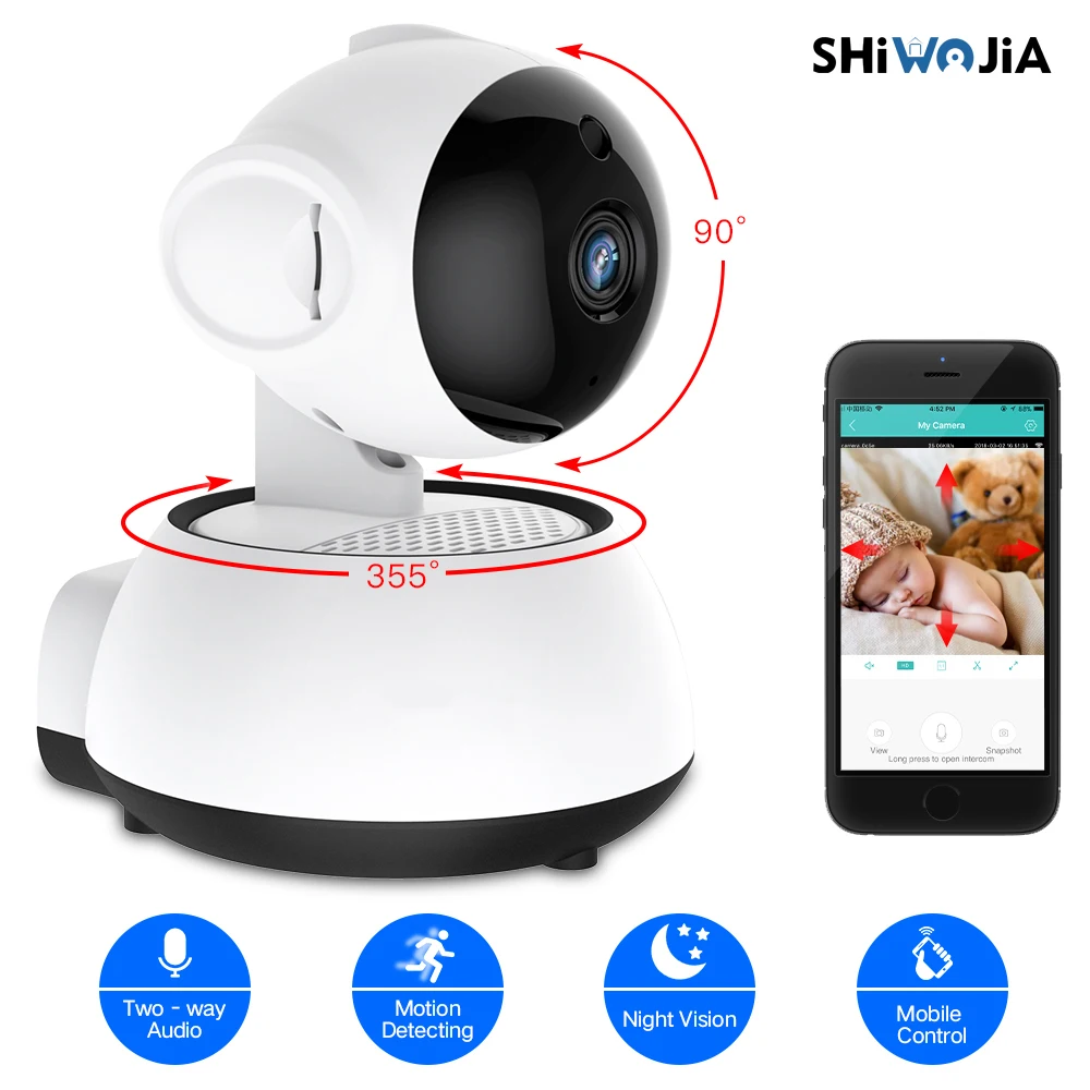 SHIWOJIA Kūdikio stebėjimo Home Security, IP Kamera, Wireless, Smart WiFi Kamera, Mini IP vaizdo Kamera Nightvision Dviejų krypčių Garso, Judesio Detecti