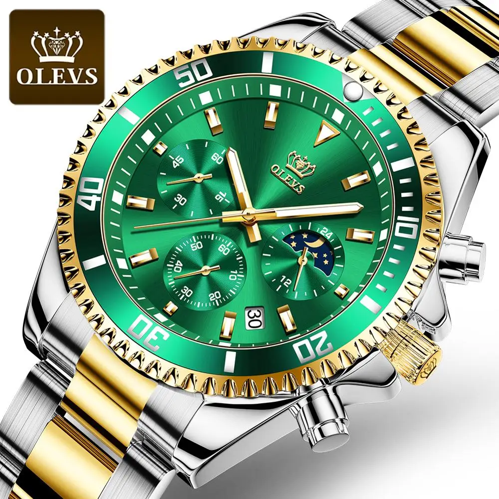 OLEVS Relojes para hombres Žalias Vanduo Dvasios Stilius, Multi-Function Laikas Trijų Akių Šviesos Vandeniui Pagani Dizaino Laikrodžių Vyrams
