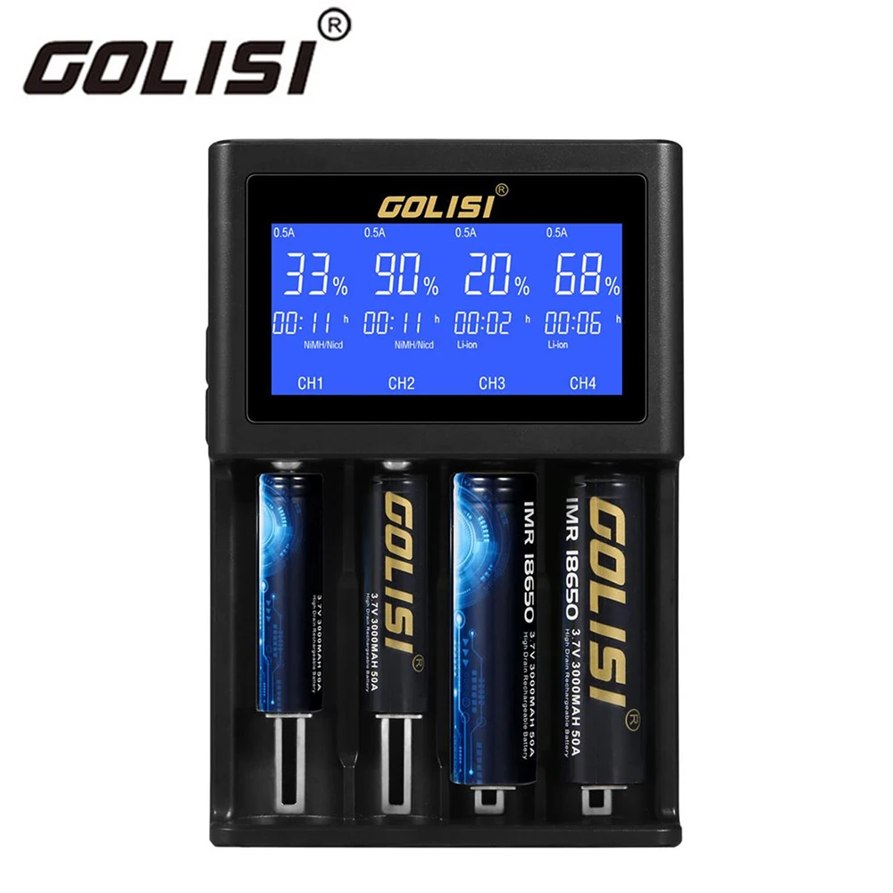 Golisi S4 2.0 A Intelligent LCD Baterijų Kroviklis Li-ion, Ni-MH Ni-Cd Ni-md 26650 18650 20700 21700 AA AAA Įkrovimo Batterie