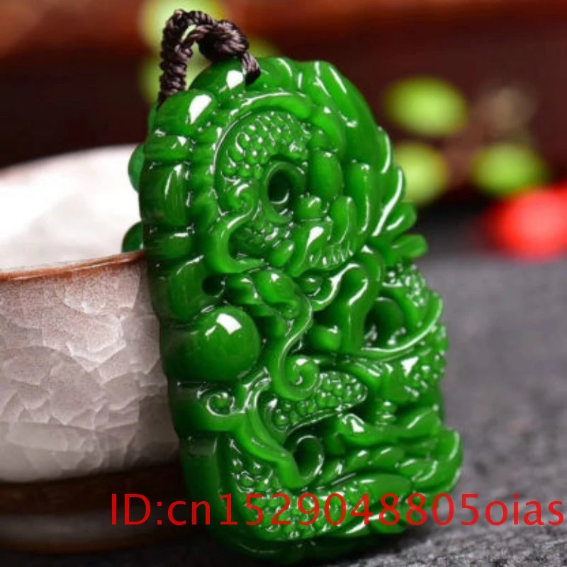 Natūrali Žalioji Hetian Jade Akmuo Dragon Pakabukas Karoliai Raižyti Kinijos Žadeito Papuošalų, Žavesio Reiki Amuletas Dovanas Moterims Vyrai