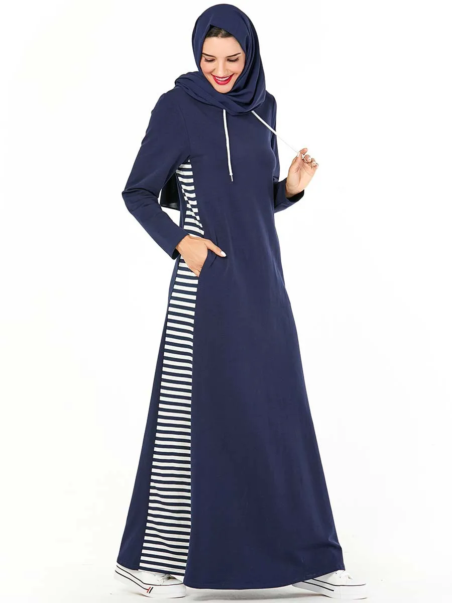 Dubajus Arabų Gobtuvu Tracksuit Ilga Suknelė Moterims Musulmonų Juostele Sporto Bėgiojimas Maxi Suknelė Vaikščioti Dėvėti Šoninių Kišenių Islamo Apranga