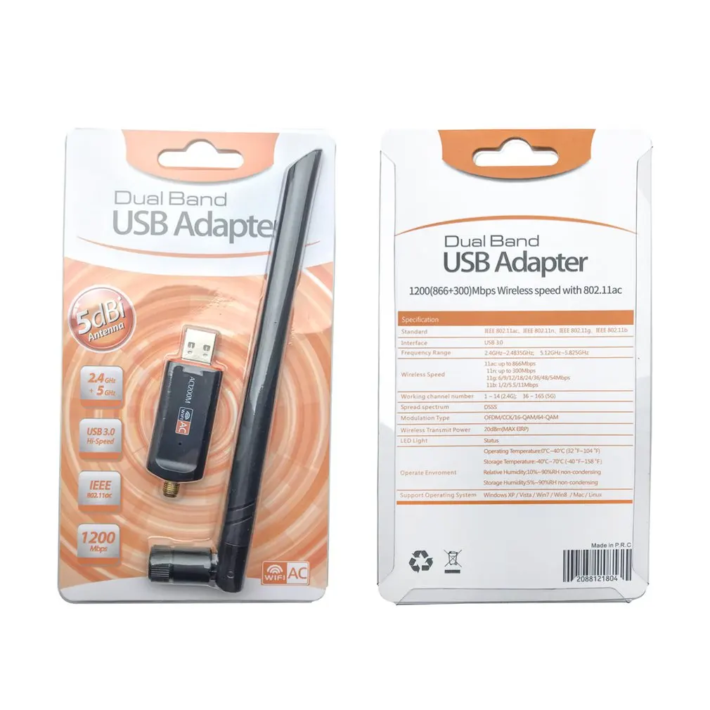 USB 3.0 1200Mbps Wifi Lan Dongle Adapteris su Antena Nešiojamas 2.4 G ir 5G juosta RTL8812BU Wireless-AC Wlan Dual Band