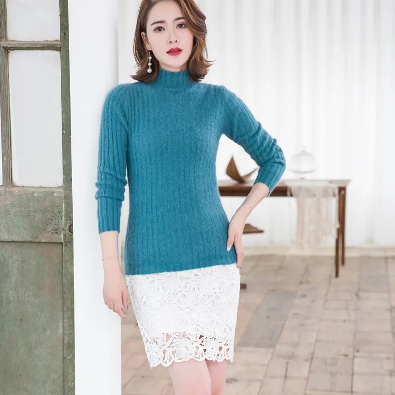 Rudenį ir žiemą naujas aukštos kaklo audinių megztinis moterų megztinis storas šiluma megztinis megztinis ponios slim ilgomis rankovėmis megztinis