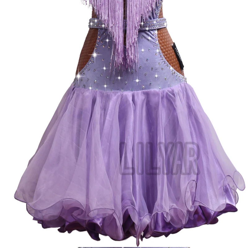Naujas lotynų Šokių Suknelė Konkurencijos Suknelės, Kostiumai Sijonas Atlikti Suknelė Šviesiai Violetinė Kutas Fishbone V-kaklo, Pritaikyti Vaikams