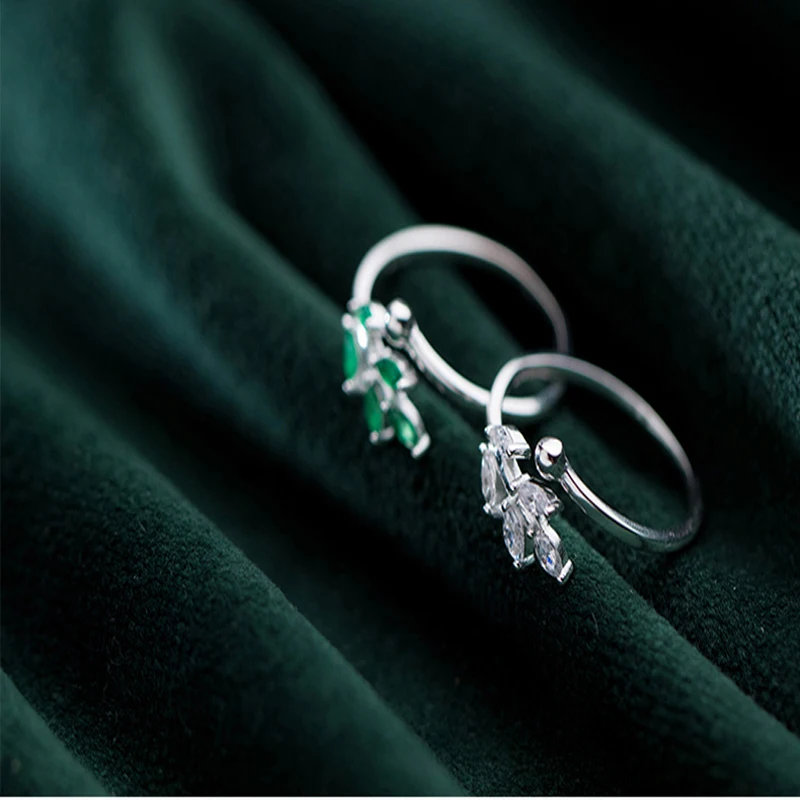 925 Sterlingas Sidabro Žiedai Korėjos Kristalų Piršto Žiedai Lapų Šakelė Reguliuojamas Žiedai Moterims Mergina Smulkūs Juvelyriniai Dirbiniai