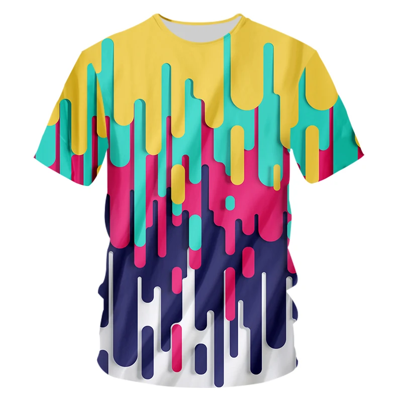 OGKB Naujas Splash Paint Spalvinga Juostelės Apvalios Kaklo marškinėliai Vasarą Vyrams 3D Spausdinimo T-shirt Asmenybės Streetwear Atsitiktinis Viršų
