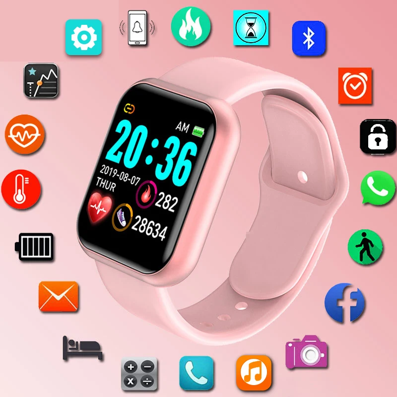 Y68 Vandeniui atsparus Rožinės spalvos Skaitmeninis SmartWatch Moterų Smart žiūrėti Rankogaliai Skaitmeninis Laikrodis, Stebėti HR/BP Normos Elektroninių Pedometer
