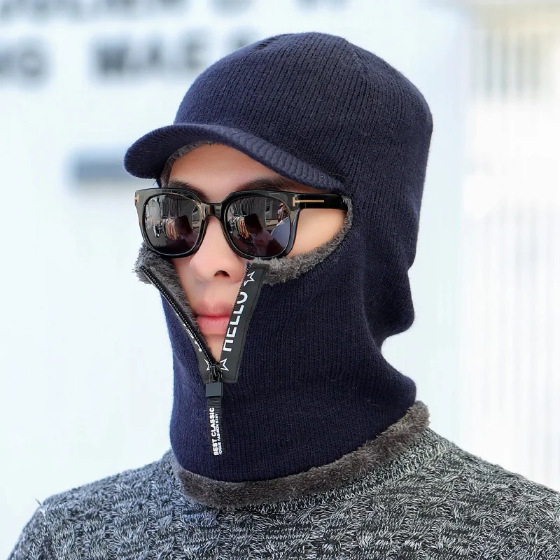 2020 Vyrų Žiemos Skrybėlę Šilta Megzta Kepurė Su Užtrauktuku Pridėti Kailio Pamušalu Šiltų Kraštų Žiemos Skrybėlės Vyrai Saugo Veido, Ausų Šilta Kepurė Balaclava