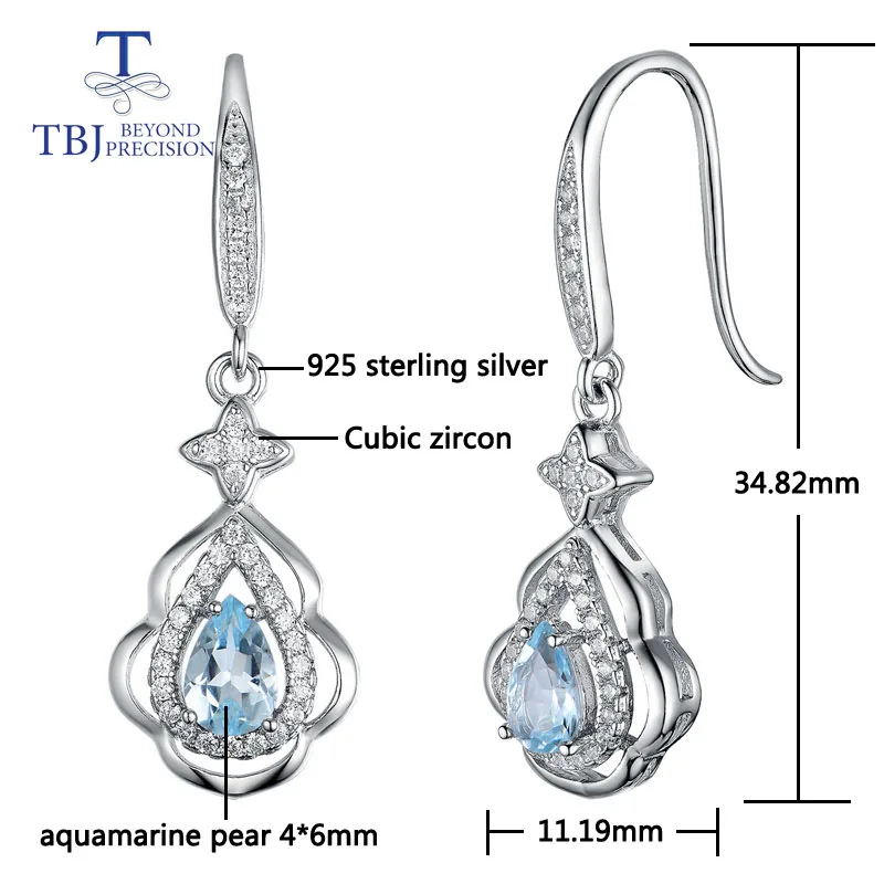 TBJ,925 sterlingas sidabro auskarai rungtynės natūralus akvamarinas brangakmenio,paprastas gražus dizainas fine jewelry moters, jubiliejaus dovana