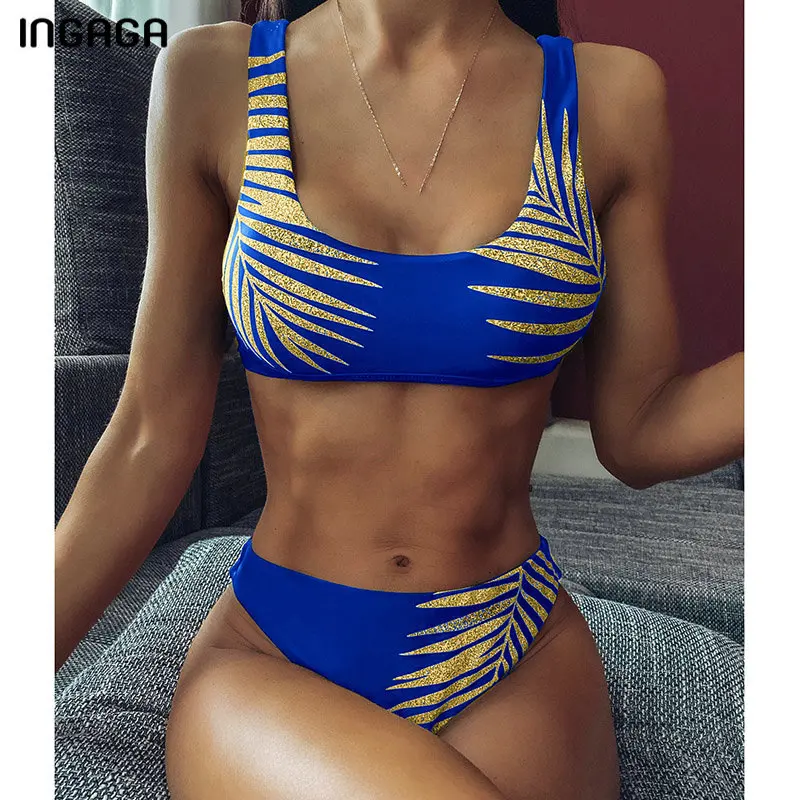 INGAGA Push Up Bikinis Nustatyti maudymosi Kostiumėliai Moterims Aukšto Juosmens maudymosi kostiumėlį 2021 Aukštos Sumažinti Biquini Paplūdimio Vasaros Besimaudančių Maudymosi Kostiumas Moterims