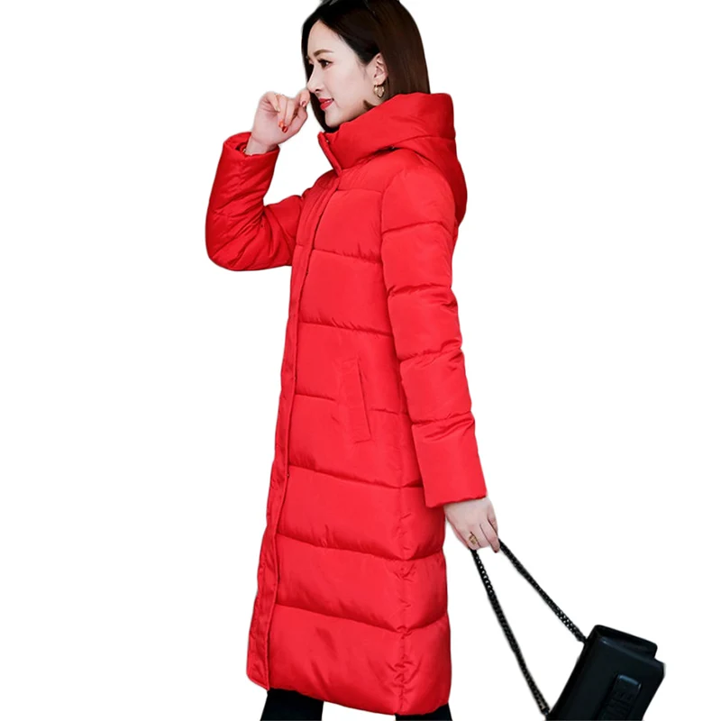 Moteris Ilgai Parko paltas Žiemos Striukės, paltai Didelis raudonas Tirštėti Šiltas Žemyn Medvilnės Striukes, Juoda Atsitiktinis Plius dydis Medvilnės Striukės 4XL
