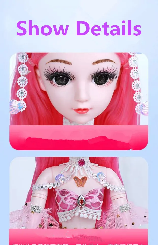 BJD Doll,Mermaid Lėlės 60cm Mados Lėlės 18 Kamuolys, Šlifuota Lėlės su Drabužiais Apranga, Batai, Plaukų Perukas Makiažas-Geriausia Dovana Mergaitėms