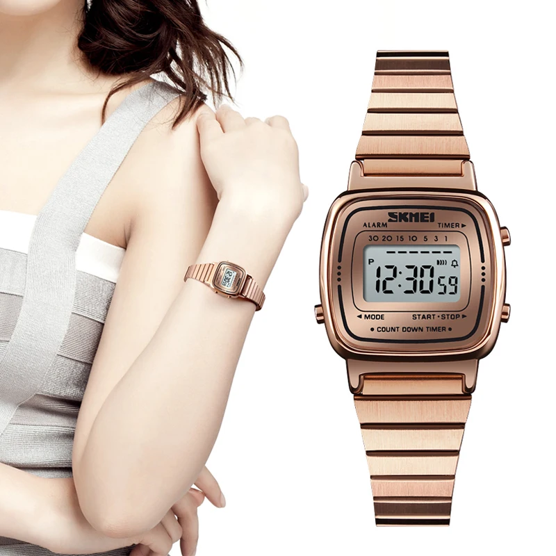 Prekės SKMEI Moterų Laikrodžiai Chronografas Chronometras Sporto Laikrodis Mados Ponios Suknelė Apyrankę Prabanga Švytinčios Elektroninis Laikrodis