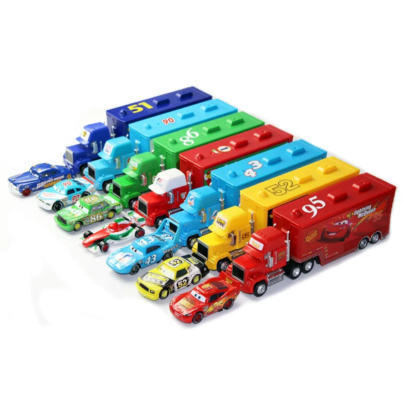 Disney Pixar Cars 21 Stilių Mack Sunkvežimių +Mažų Automobilių McQueen Karaliaus 1:55 Diecast Metalo Lydinio Ir Plastiko Žaislai, Automobilis, Kad Vaikas Dovana