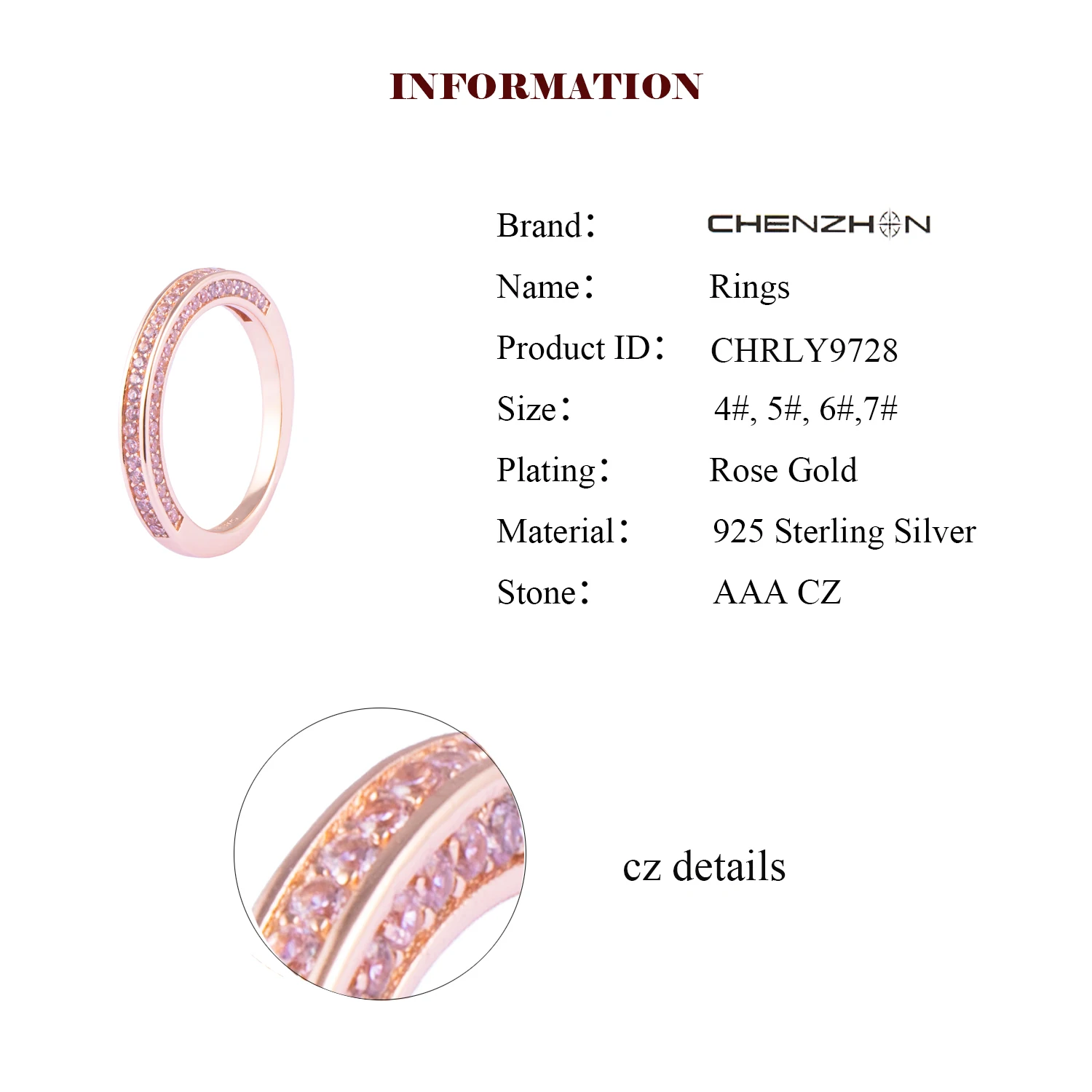 CHENZHON Sidabras 925 Moterų Žiedai Classic Pink Kubinis Cirkonis Piršto Fine Jewelry Rose Aukso Spalvos Dovanų Dėžutė Pakuotės Dienos, Vestuvių Žiedas