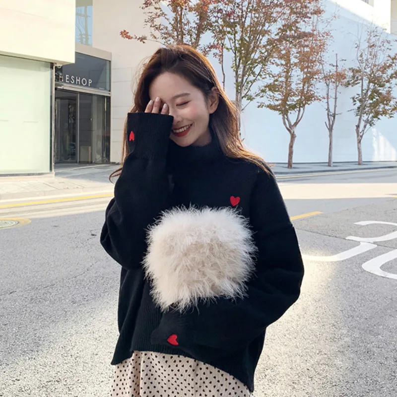 Golfo Džemperis Moterims Spausdinti Siuvinėjimas Paprasta Korėjos Harajuku Stiliaus Minkštas Šiltas Prarasti Studentų Streetwear Megzti Moteriški Chic