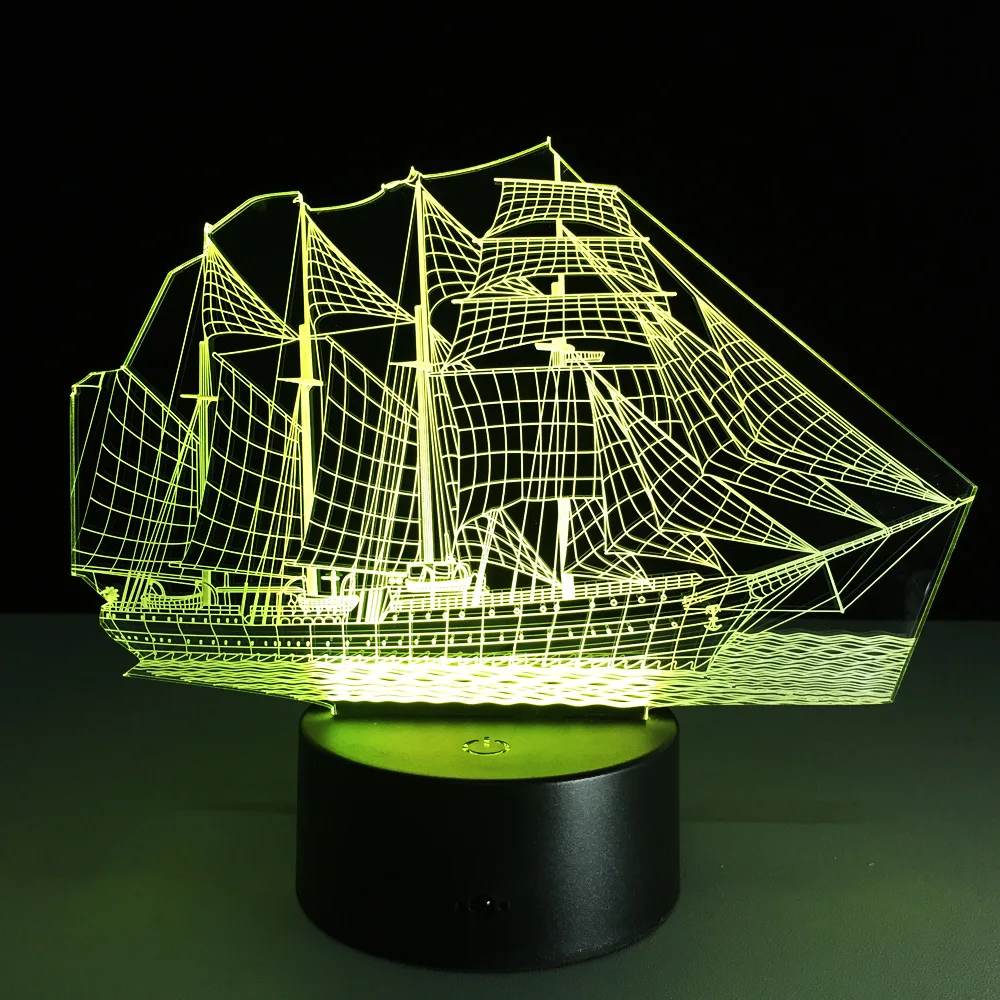 3D LED Lempos Naktį Šviesos Plaukioja Valtis Optinė Iliuzija Naujovė Stalo Lempa Gražus Jūros Valties Formos Naktį Lemputė dovanų