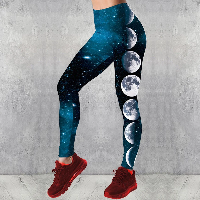 Moterų Antblauzdžiai Aukšto Juosmens Treniruotės Legging 3D Mėnulio Galaxy Kosmoso Spausdinti Moterų Kelnės Slim Fitneso Helovinas Ilgai Leggins