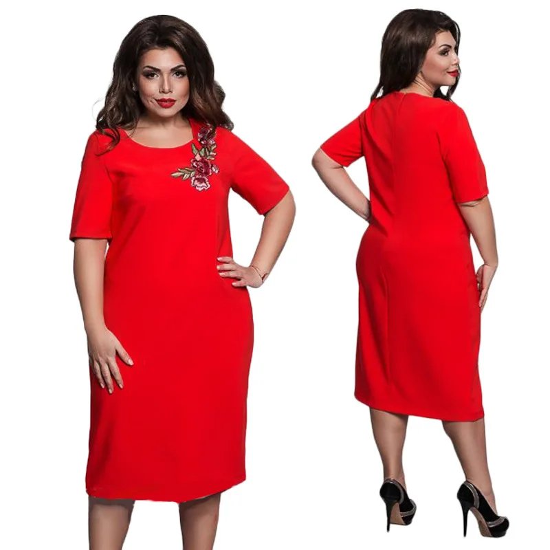 Plius Dydis Suknelė Raudona Elegantiška Siuvinėjimas Suknelės 6XL Elegantiškas Moterų Pavasario Vasaros Šalis Suknelė Plius Dydis Midi Tiesiai Vestidos