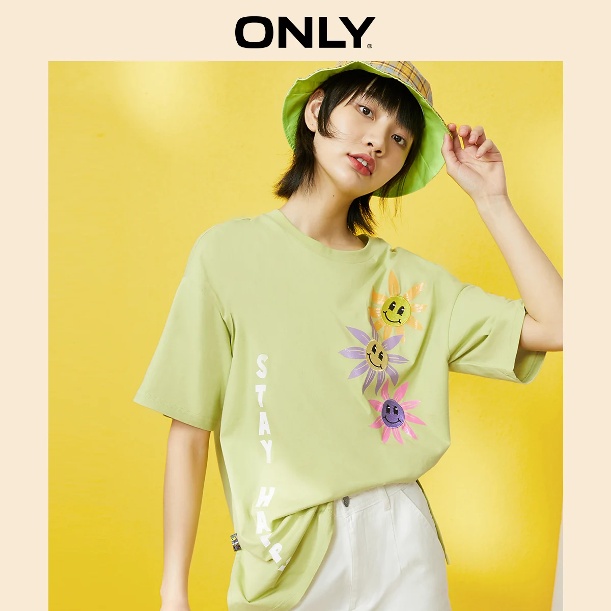 ONLY2020 vasarą naujas mados letter spausdinimo laisvi ir patogūs, vidutinės ilgis marškinėliai moteriška | 120301016