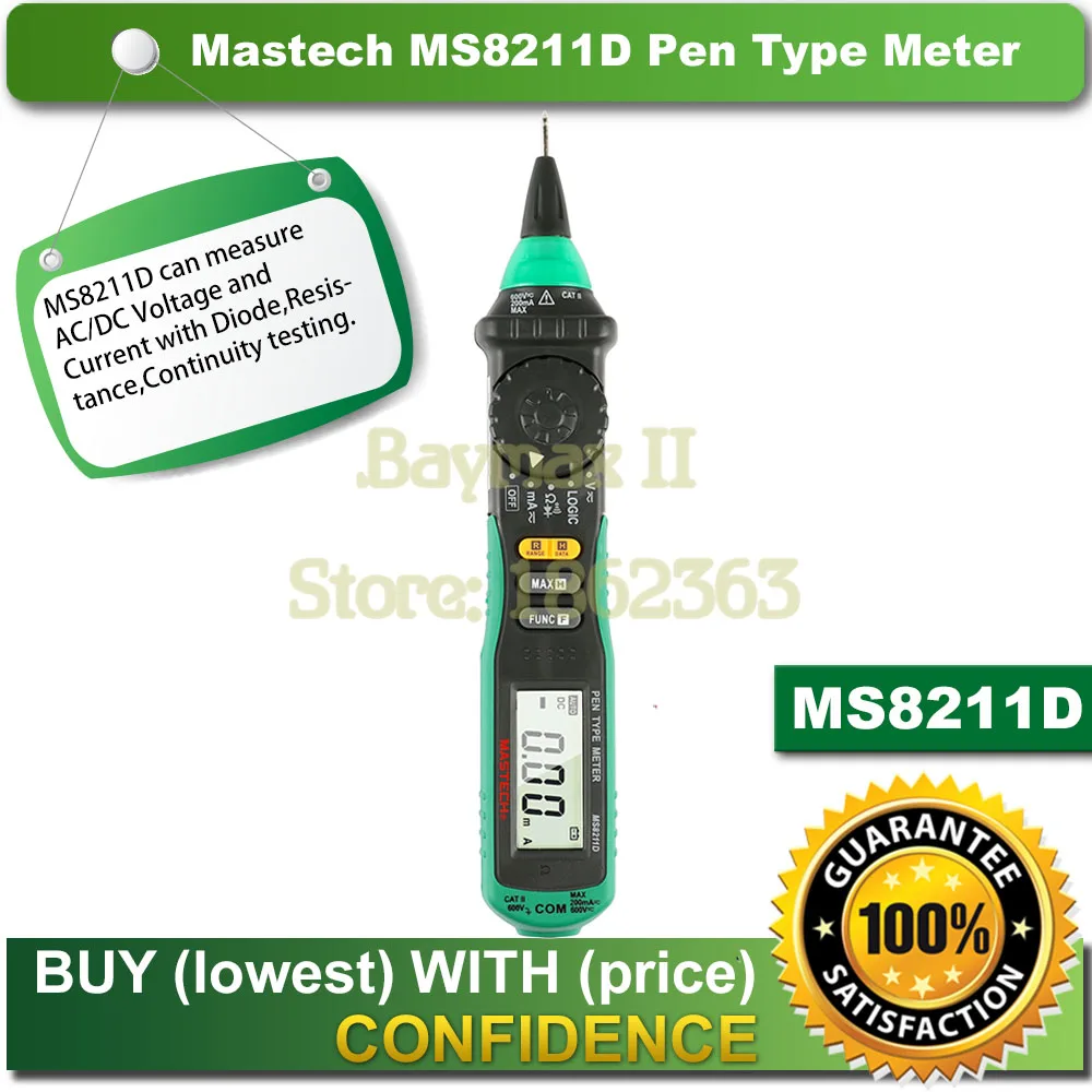 Mastech MS8211D Pen tipo Skaitmeninis Multimetras Manual/Auto Asortimentą, AC/DC Srovės voltmetras su Logika Lygio Bandymas