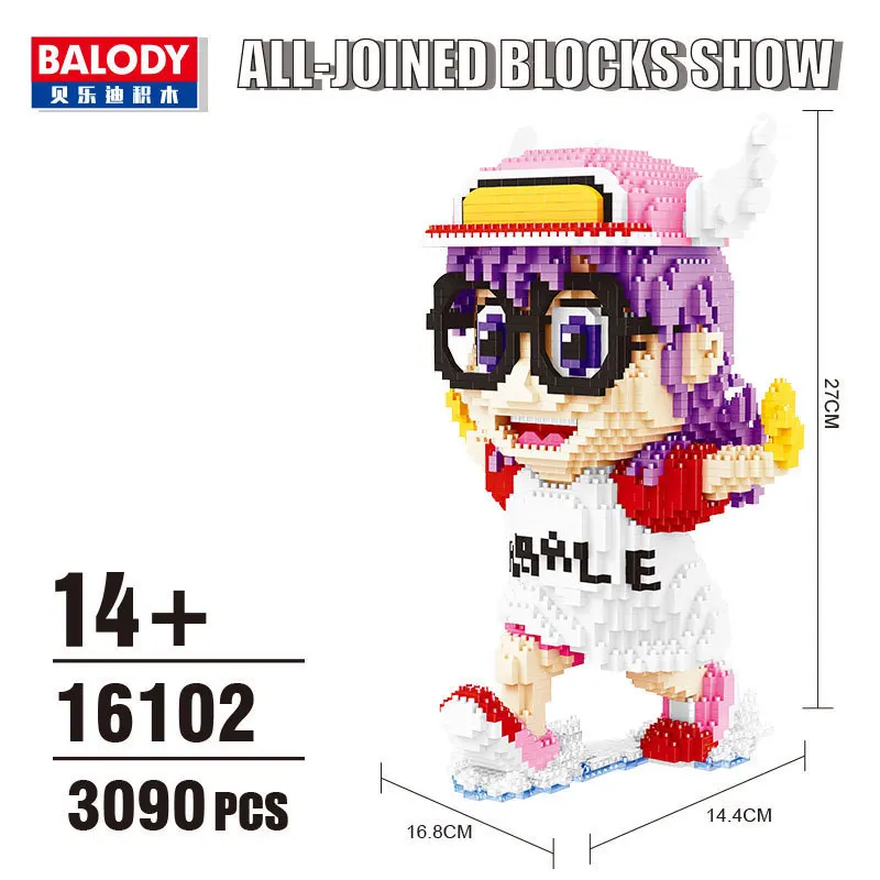 3090pcs+ Balody Micro Deimantų Kūrimo Bloką kawaii Animacinių filmų Arale Anime Duomenys 3D Modelis Mini Plytų Žaislai Vaikams, Suaugusiems