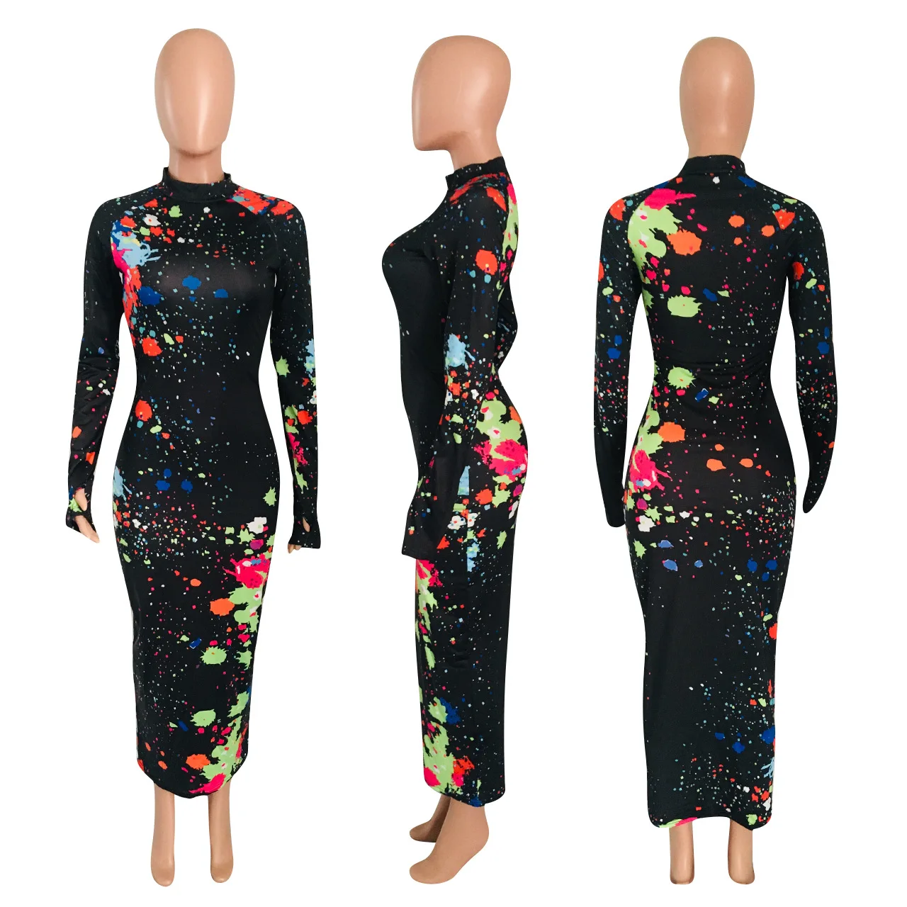 HAOOHU Grafiti Print Plus Size Naktinis Klubas Šalis Suknelė Moterims Bodycon Vestidos Rudenį Elegantiškas Drabužius ilgomis Rankovėmis Maxi Suknelės