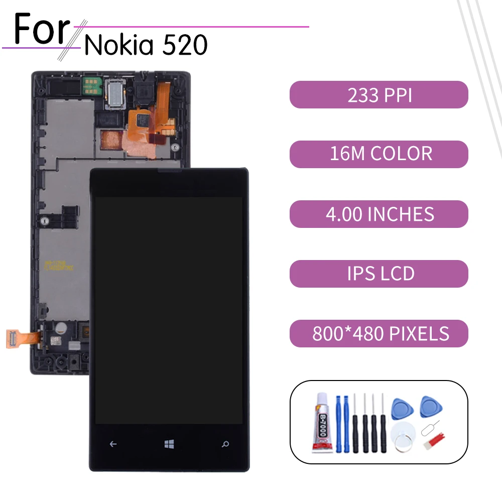 ORIGINALĄ NOKIA Lumia 520 LCD Jutiklinis Ekranas skaitmeninis keitiklis Asamblėjos Nokia Lumia 521 Ekranas withFrame Pakeitimo RM-917 RM-914