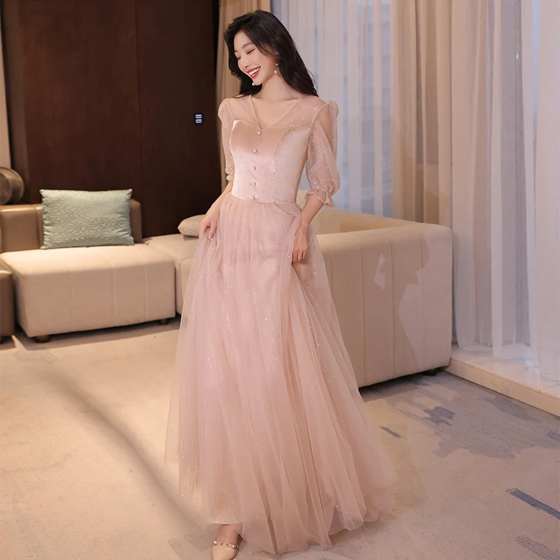 Elegantiška Rausvos Spalvos Tvarsčiu Bridemaid Suknelė Mados China Prom Šalis Suknelė Vestuves Vestidos De