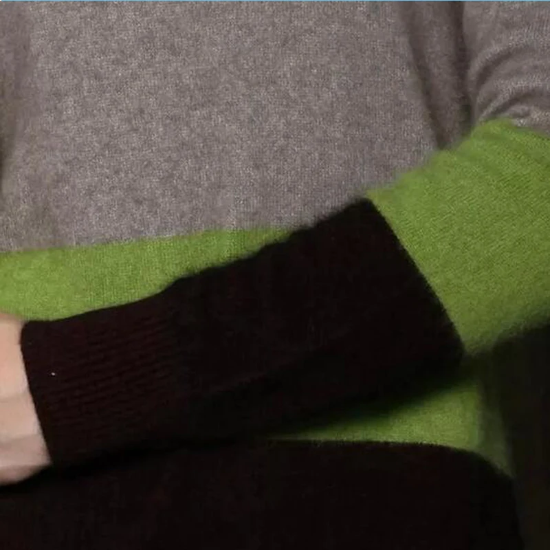 Moterų Susiuvimo Kašmyro Megztinis Atsitiktinis V-kaklo, Megzti Rudens Žiemos Dryžuotas Puloveriai