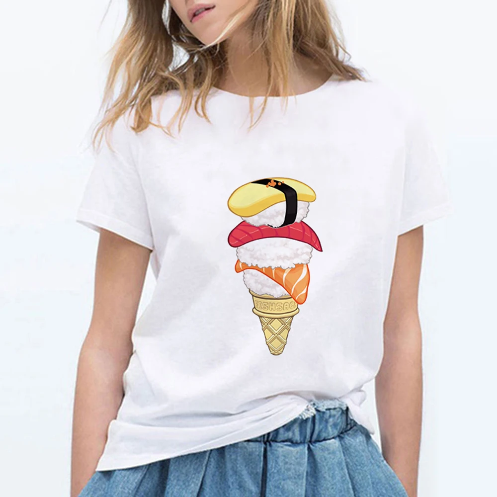 Vasarą Dideli Marškinėliai Suši Grafikos Spausdinimo Harajuku Marškinėlius Mergaičių Mados ,Streetwear,Derliaus Avant-garde T-shirt