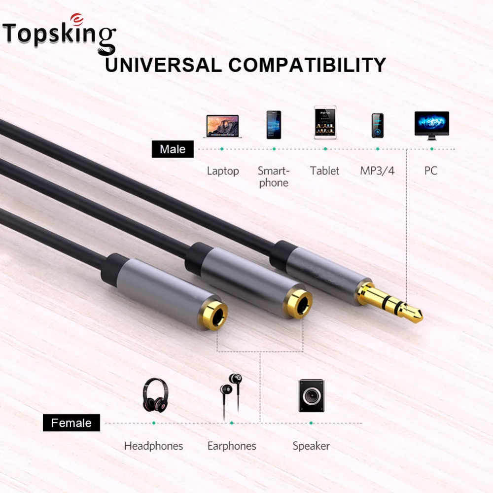Topsking 3.5 mm Audio Splitter Cable 3.5 mm 1-Vyras, 2-Moteris, Kompiuterio Lizdas Mic Y Splitter AUX Kabelis, Ausines Adapteris, Splitter