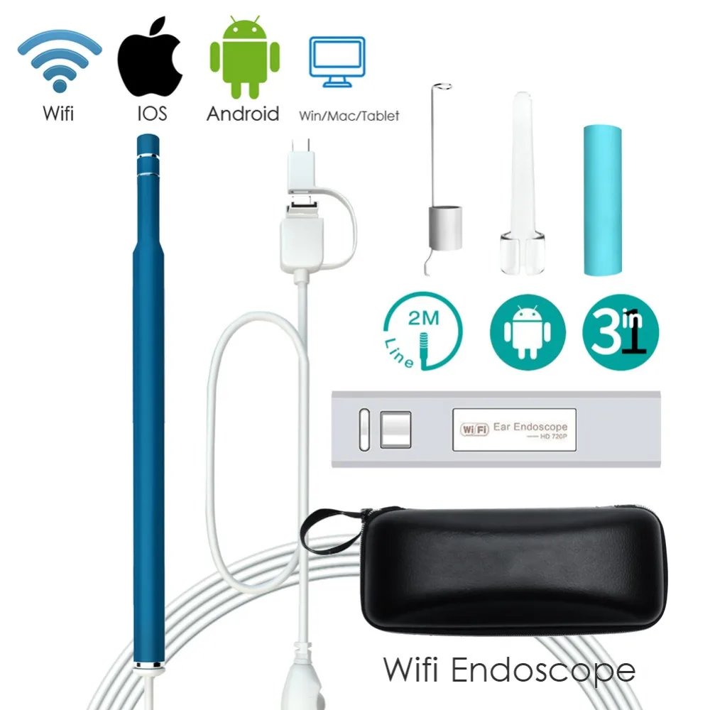 Mėlyna Wifi Medicinos USB 720P HD Vaizdo Ausies Endoskopą Otoscope Šaukštas Kamera Borescope PC 