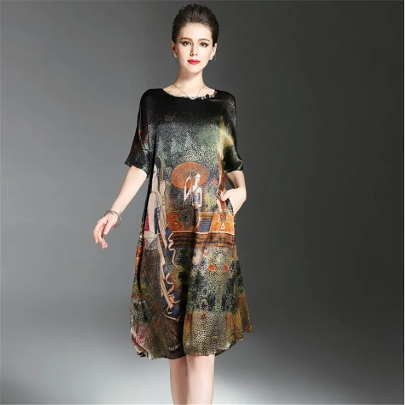 Suknelės 2019 moterų vasaros plius dydis elegantiška vintage spausdinti gėlių trumpas rankovės M 4XL ilga suknelė Šalies laisvi skraiste femme