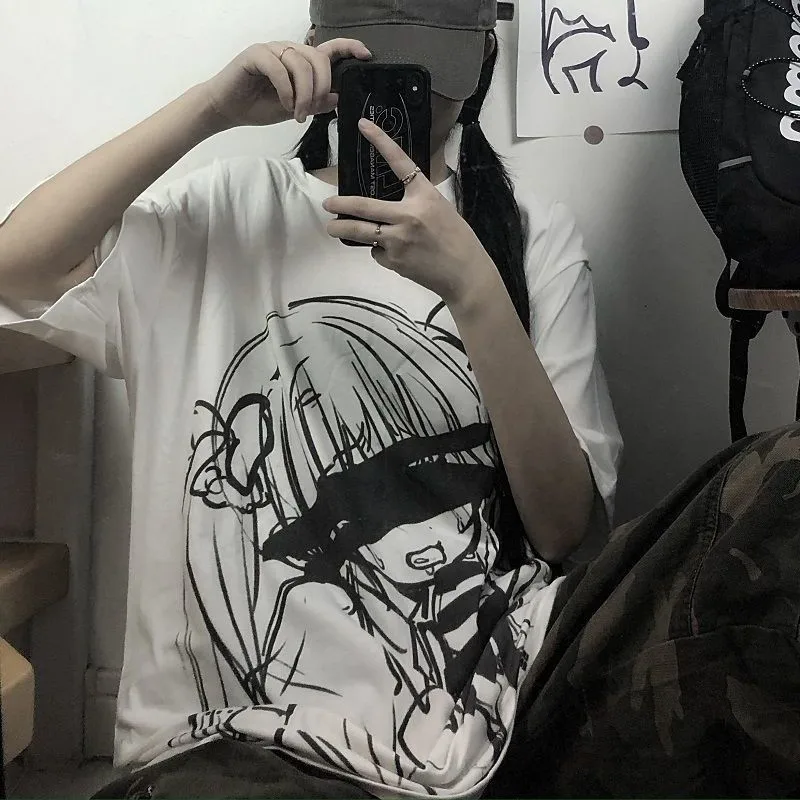 Vasaros Hip-Hop Moterų Moterų Ovesized T-shirt Spausdinti Vasaros Japonijos Marškinėlius Kietas Šalis High Street T Shirt Dizainas Japonija Tee